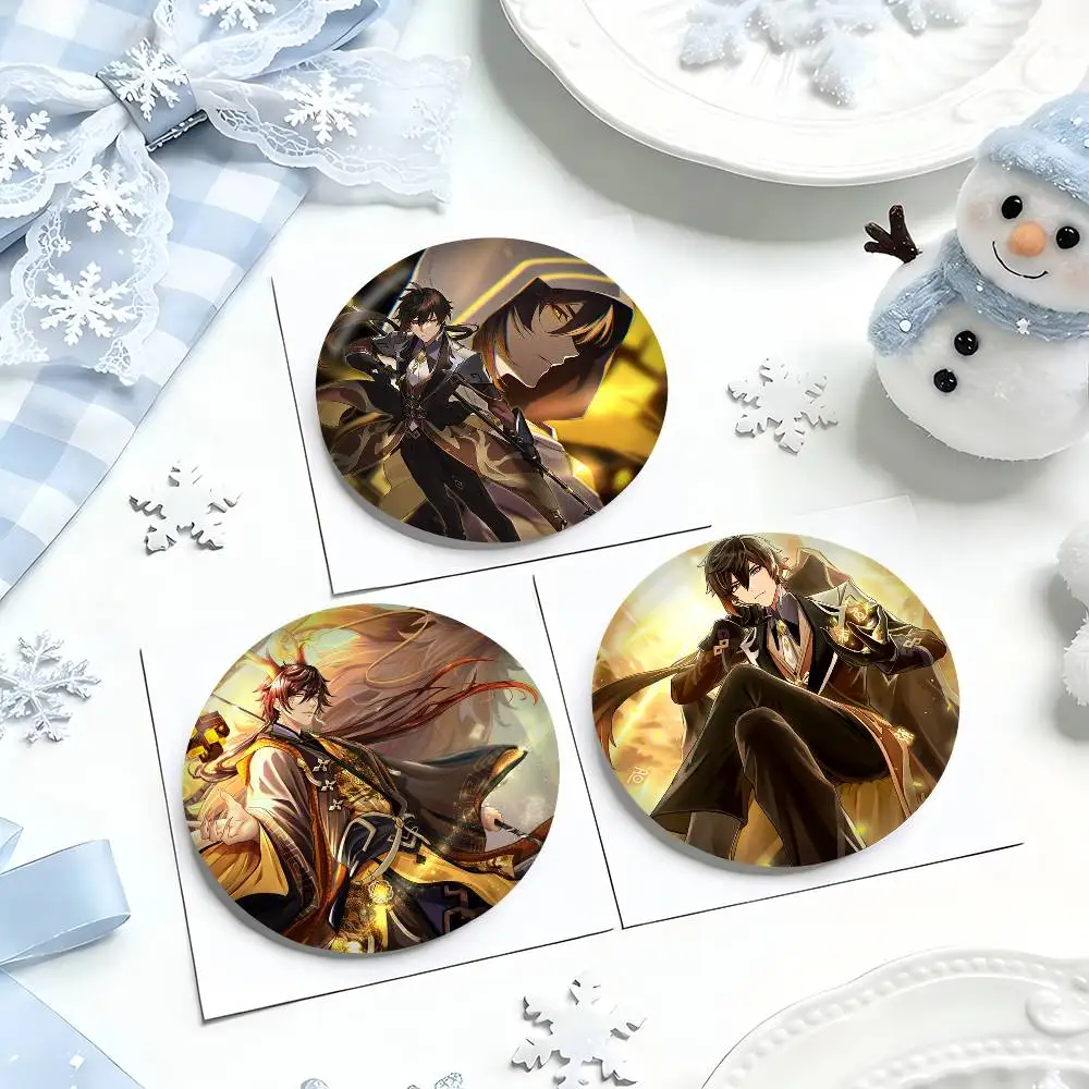 Zhongli Genshin Impact Art Badges Button Round Creative Pin Brooch Badge Bag Decor Accessories Fans Collect Friends Gifts
