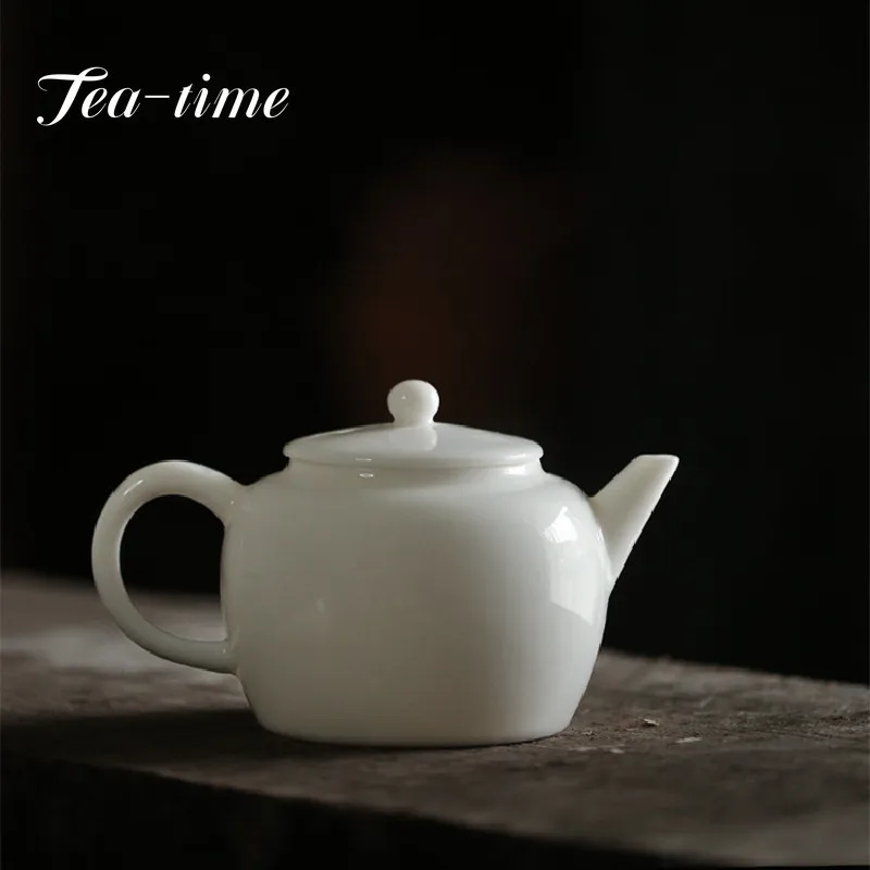

250ml Dehua White Porcelain Teapot Handmade Horizontal Pot with Filter Ceramic Tea Maker Small Pot Household Kung Fu Teaware Set