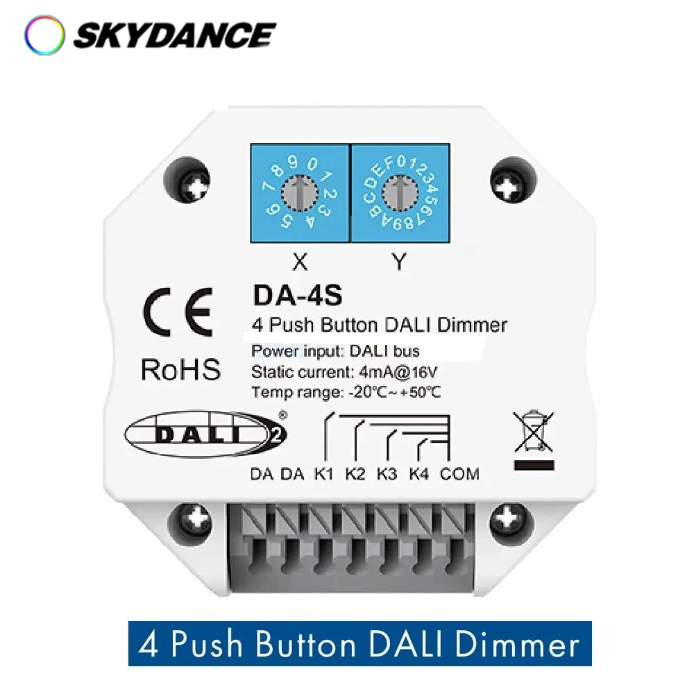 

Skydance DA-4S DALI Switch 4 Push Button Dimmer Work With DALI Master/ Bus Power Supply