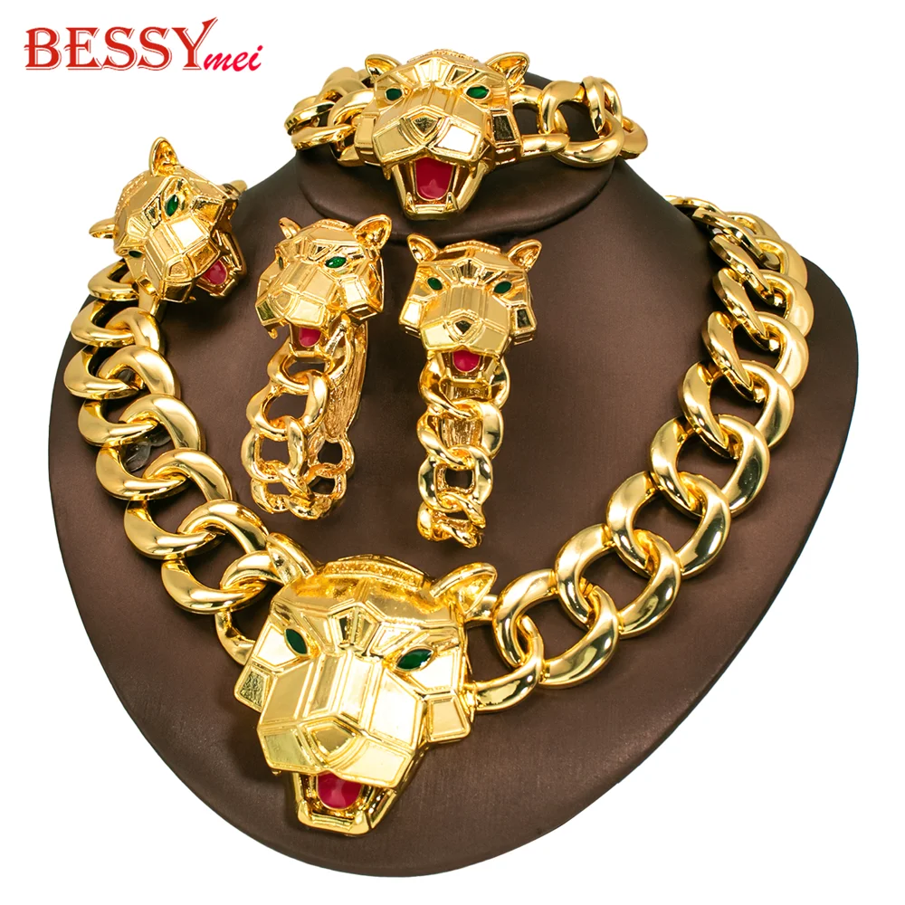 Fashion Jewelry Set For Women Hip Hop Cuban Link Chain Necklace Bracelet Lion Head Dangle Earrings 2026 New Trendy Party Gifts