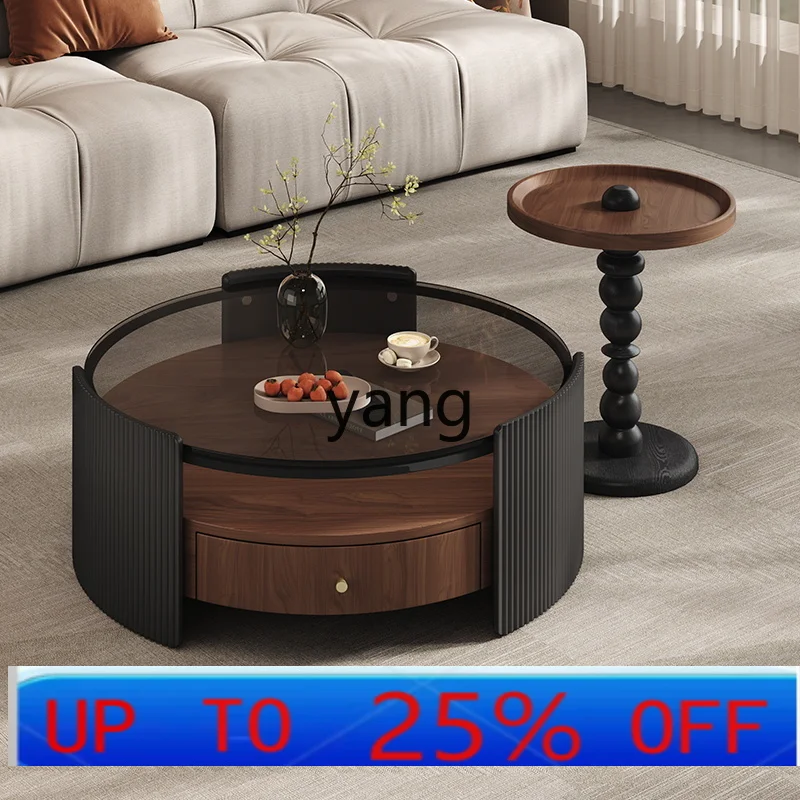 

LMM modern simple round coffee table combination living room household small apartment French retro coffee table