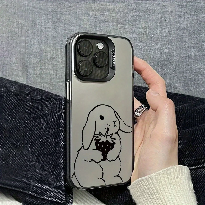 

Rabbit holding a strawberry phone case for iPhone 17 16 15 14 13 12 11 Pro/ Max/Plus shock-proof rear cover anti-fingerprint