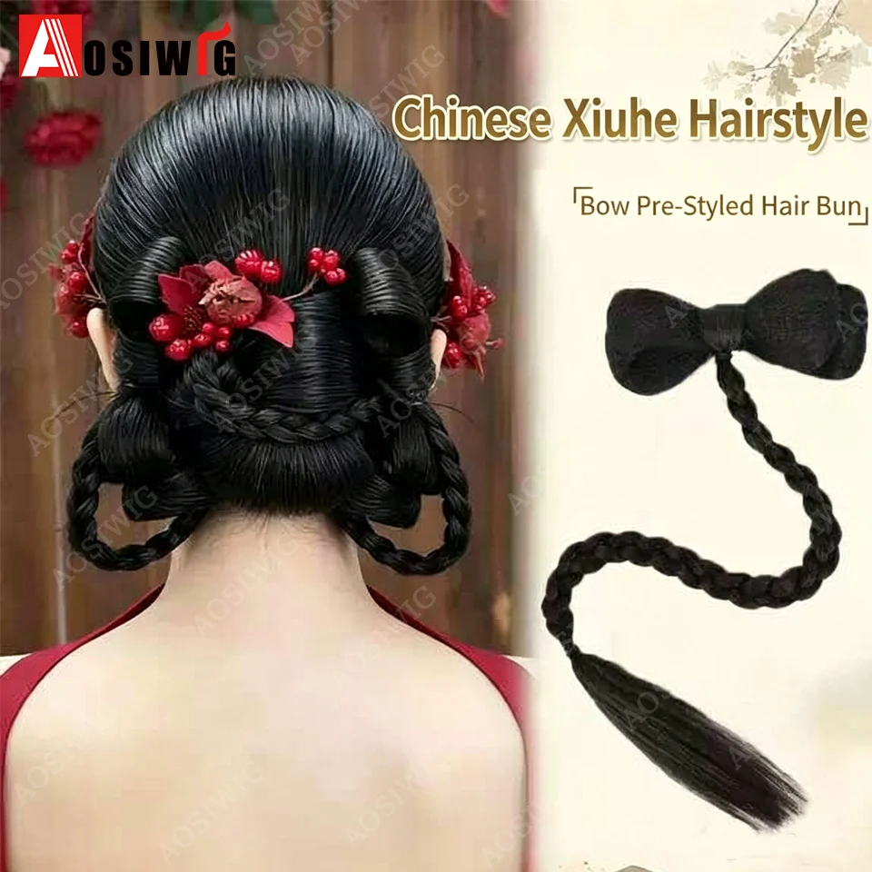 Twist Braid Ponytail Wig New Chinese Style Braided Hair Extension Synthetic Long Braid For Women Bridal Party Hairstyle