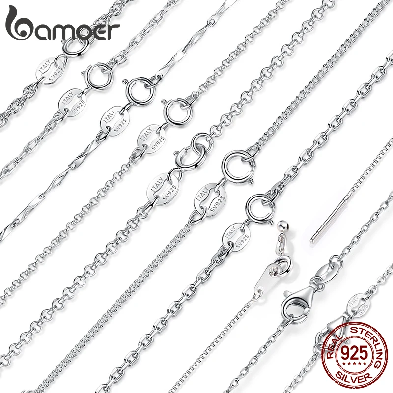 

BAMOER Classic Basic O-chain Solid 925 Sterling Silver Lobster Clasp Adjustable Necklace Box Cable Chain DIY Jewelry for Women