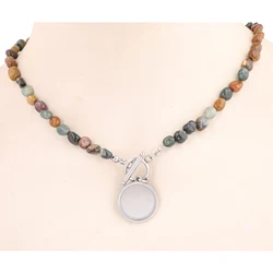 2pcs Stone Chain Necklace Bezel Blanks stainless steel 20mm Cabochon Pendant Base Setting Trays Diy Jewelry Making Supplies