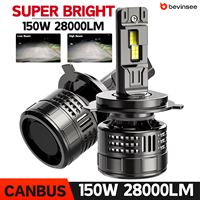 BEVINSEE Ampoule LED H4 Hi/Lo Beam Headlight 150W 28000LM Super Bright H11 9005 HB3 9006 HB4 9012 HIR2 CANBUS Turbo LED Bulb 12V
