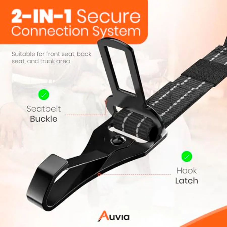Dog Car Seat Belt for Vehicle Safety, Adjustable Dog Seat Belt Tether with Bungee Stretch, Seat Belt Clip and Headrest Loop, In