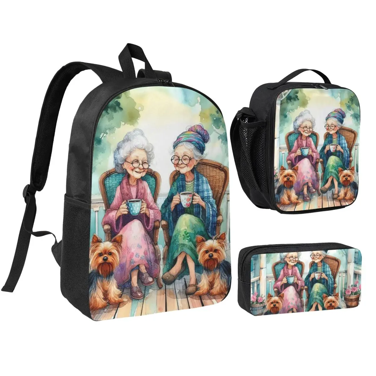 Best Friend Old Sisters Living In The Courtyard Backpack BookBag School Bag Shoulder Bags 3ps Insulated Lunch Bag Pencil Case