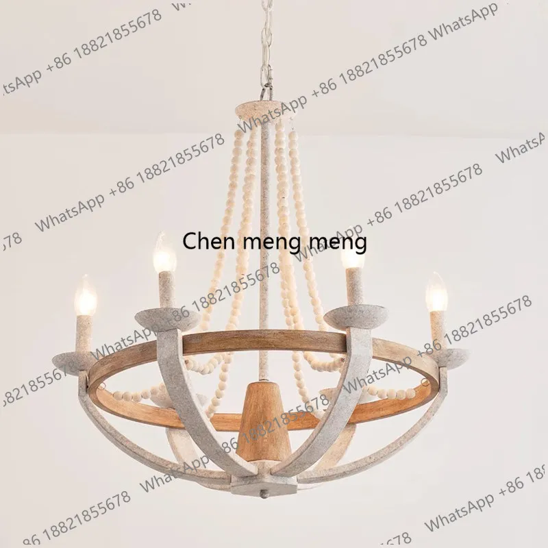 American chandelier living room retro old wooden beads French medieval bedroom dining room candle light