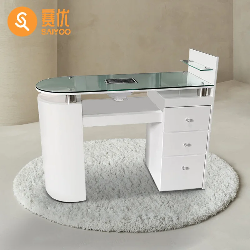 Japanese manicure table single nail table manicure table Internet celebrity white paint manicure glass countertop with