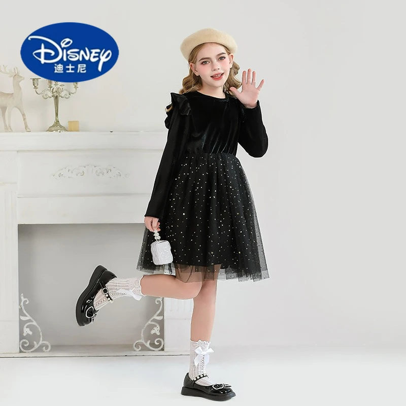 

2025 Girls Ruffle Sleeve Dress, Starry Net Tutu for Princess Party & Performance, Winter Formal Gown