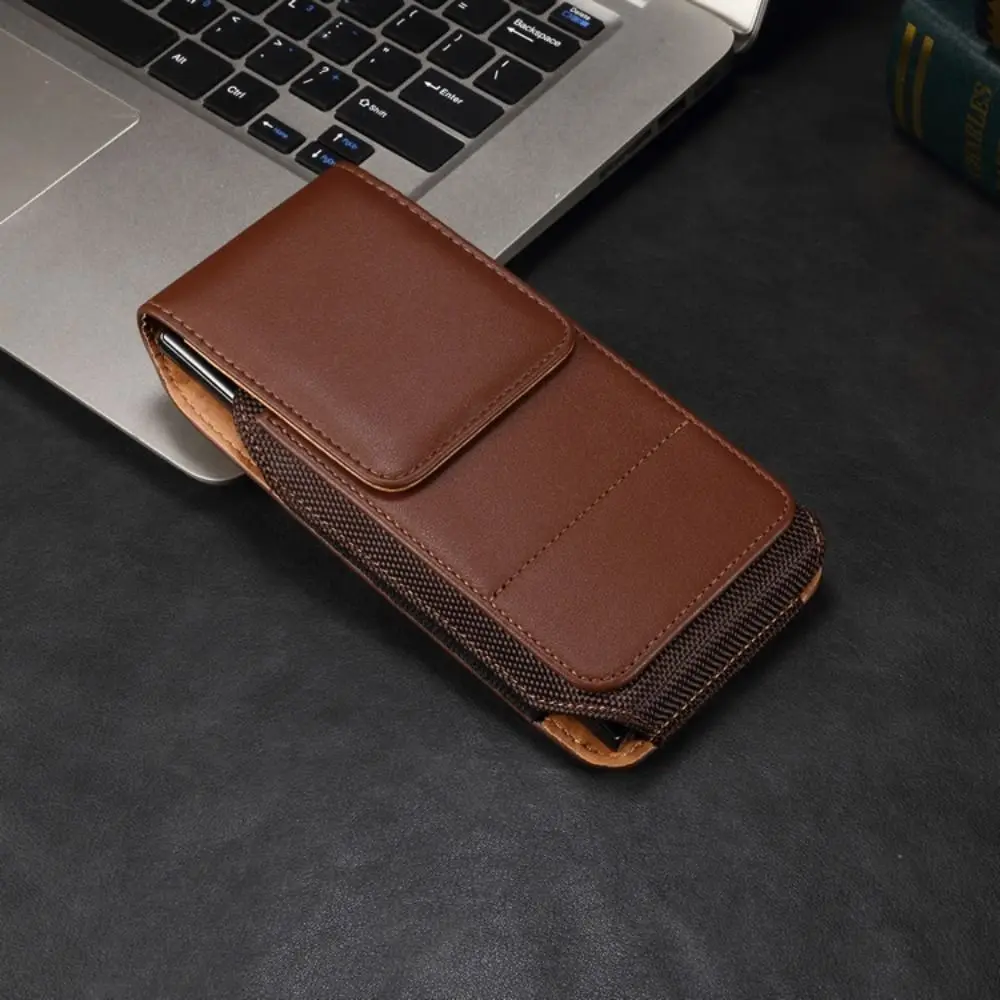 Card Slot PU Leather Belt Clip Case Textured Design Adjustable Mobile Phone Waist Bag Elastic Back Clip Vertical Cover