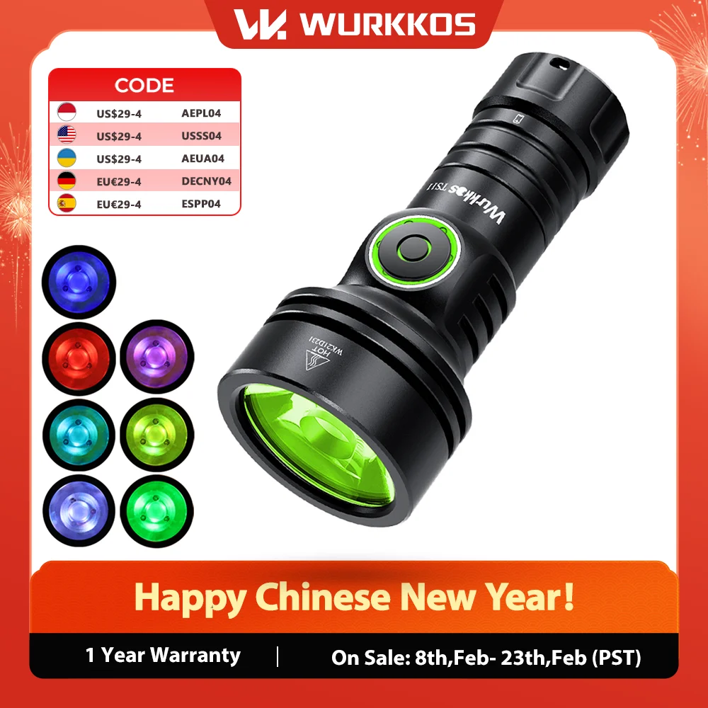 Wurkkos TS11 EDC Mini 18350 RGB Auxiliary Flashlight Powerful 2000LM USB-C Rechargeable SFT40 Torch IP68 Work Light Anduril 2.0