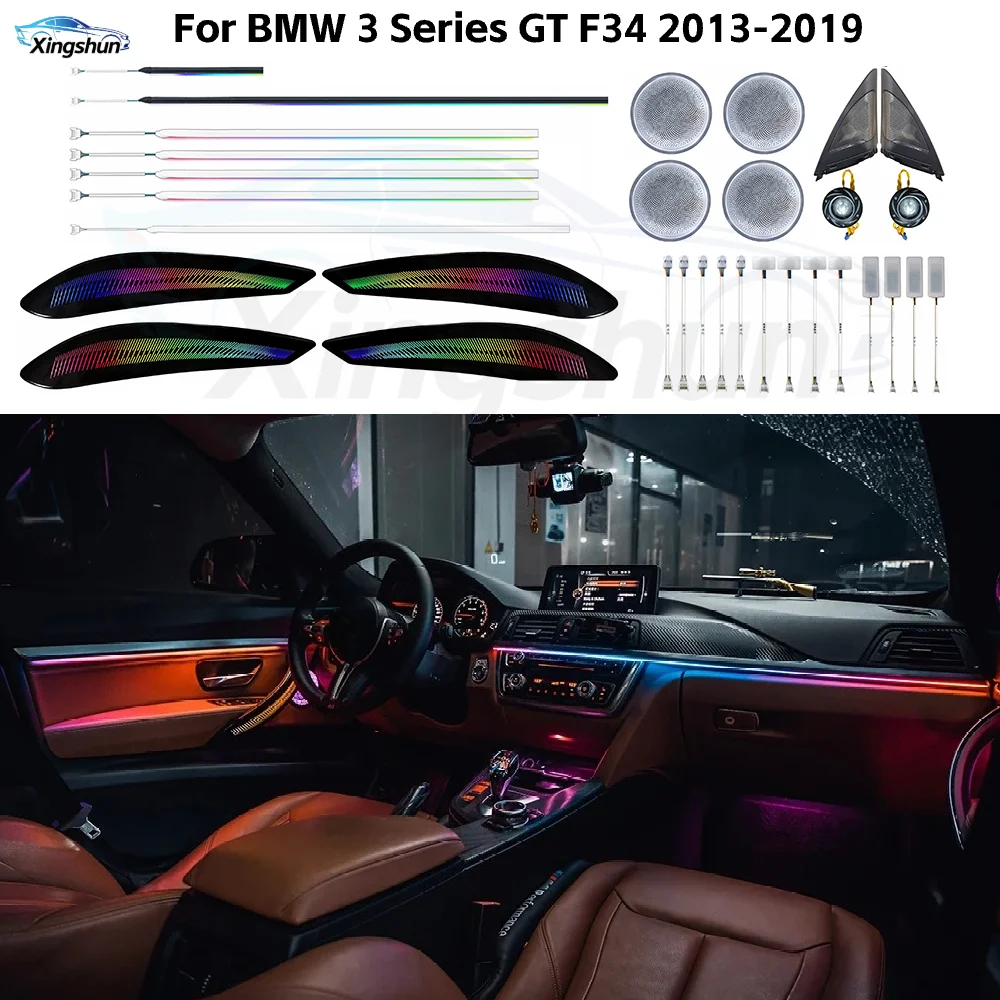 Illuminated Door Speaker Cover for BMW 3 Series GT F34, Ambient Lighting Replacement Trim with APP Control Multi-Color LED 13-19