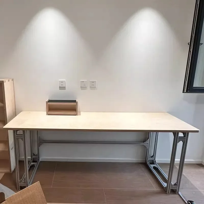 Mesa de jantar retangular simples, mesa de computador placa multicamadas de bétula, mesa de perfil de alumínio, combinação gratuita de mesa