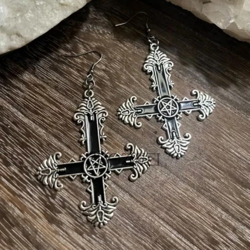 

Pentagram Inverted Cross Rosary Baphomet Occult Gothic Sigil of Satanic Jewelry Devil earrings Trad Goth Jewelry Gift Handmade