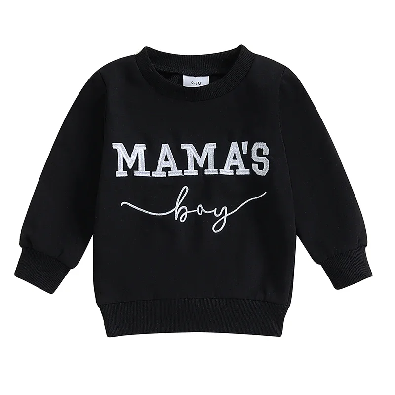 Toddler Boys Sweatshirts Letter Embroidered Crew Neck Long Sleeve Baby Pullovers Fall Casual Tops