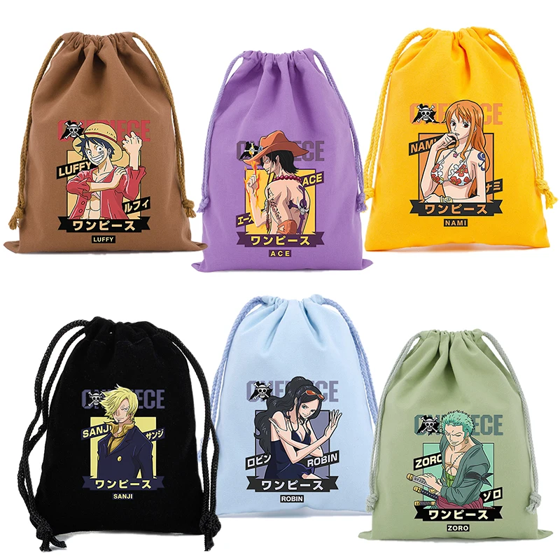 

One Piece Drawstring Gift Bag Pure Cotton Storage Bags Anime Cartoon Pattern Portable Storage Organize Bag Luffy Candy Pocket