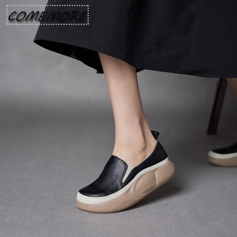 2023 New Thick Sole Sneakers Women\'s Sports Fashion Casual Running Woman Spring Autumn Designer Flats Shoes Round Head Loafer PU