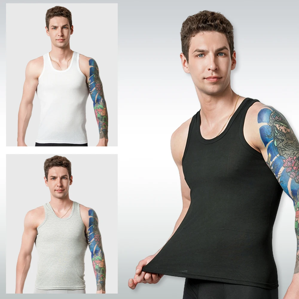 2024 Summer Pure Cotton Men\'s Tank Tops Sleeveless Boys Tshirt Teenagers Vest T-shirt Plus Size Man Sport Tees Black White Gray