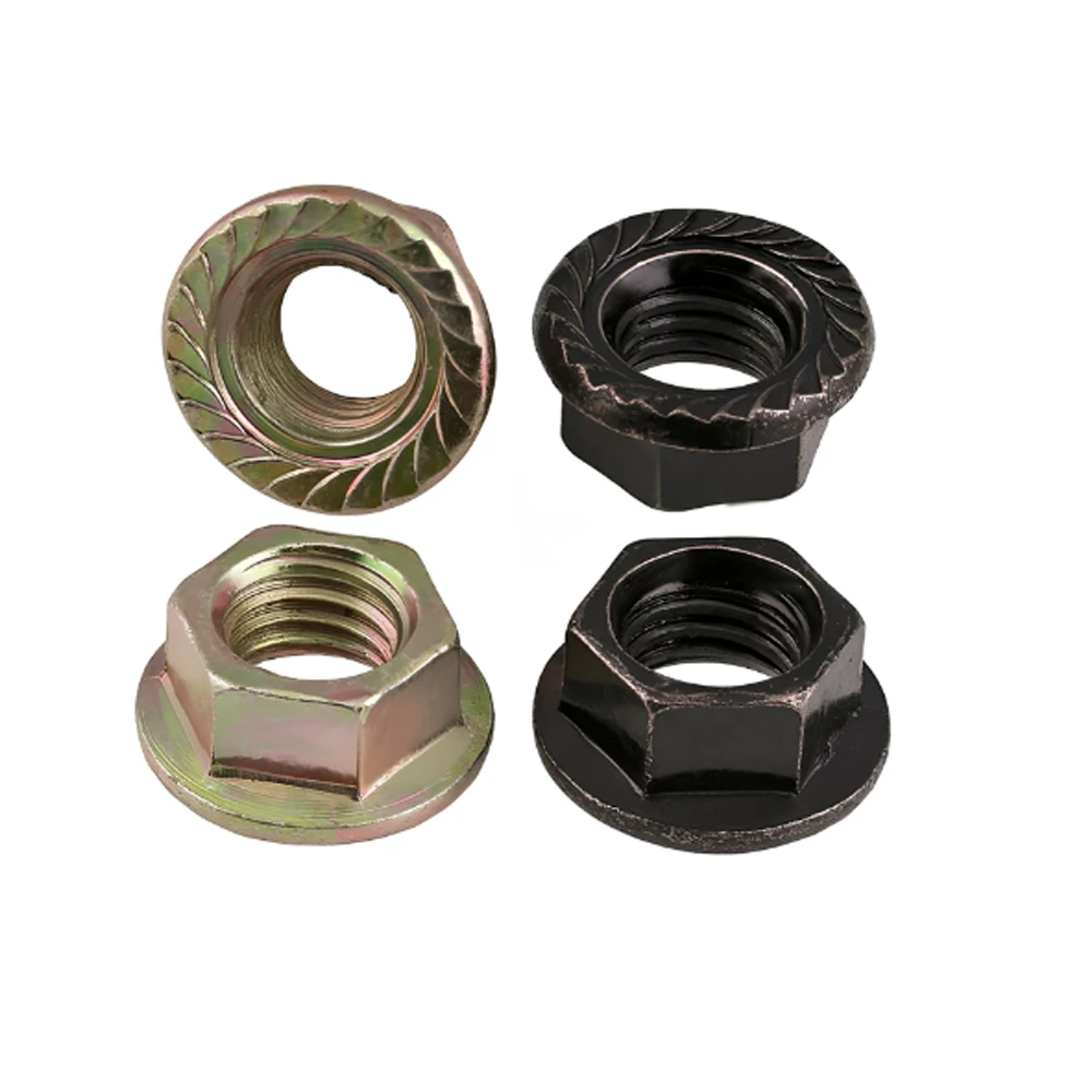 Black/Color Zinc/Nickel Plating Lock Nut High Quality Hexagon Flange Nut M2 M2.5 M3 M4 M5 M6-M16 Serrated Spinlock Flange Nuts