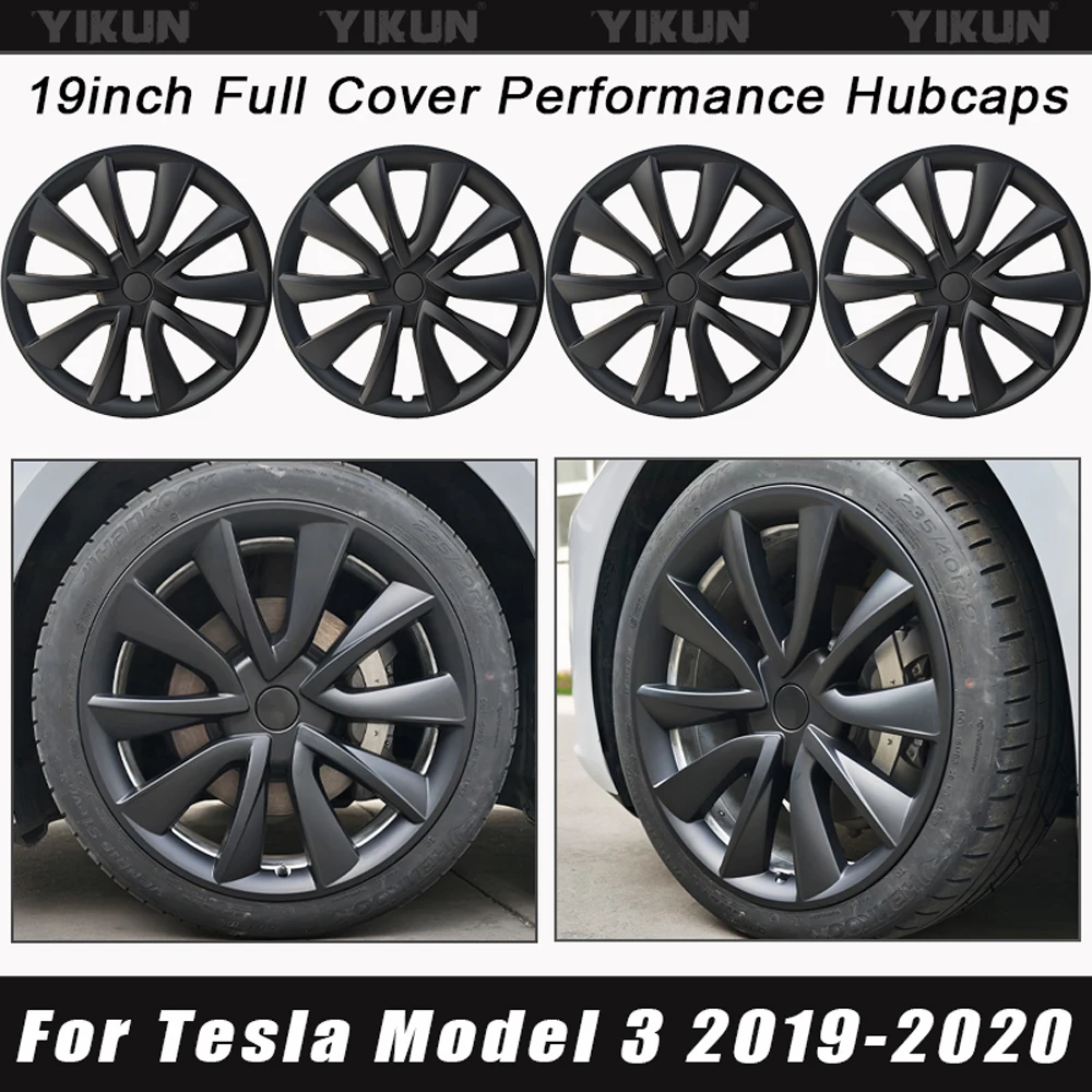 

4PCS Hub Cap for Tesla Model 3 19-Inch Wheel Cap Performance Replacement Automobile Hubcap Full Rim Cover Accessories 2019-2020