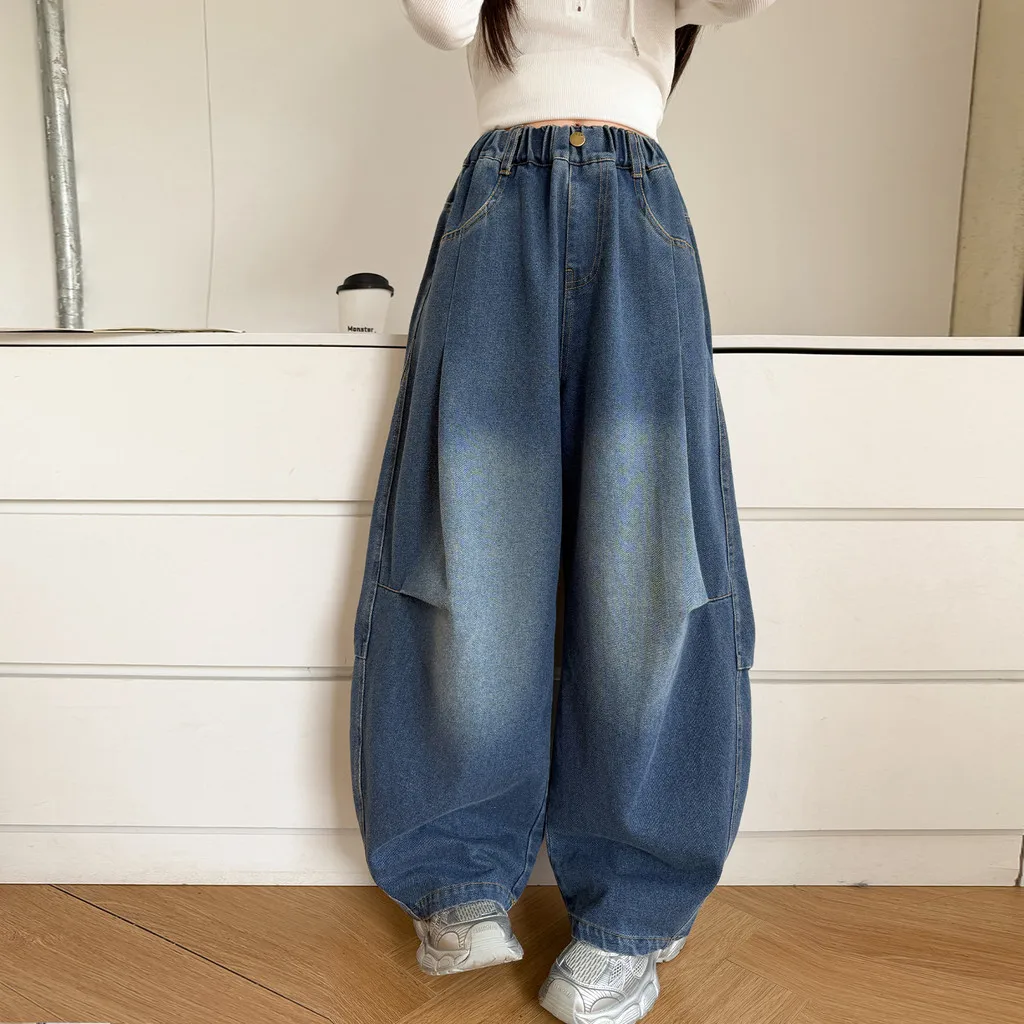 Girls Jeans Vintage Gradient Washed Children Pants 2026