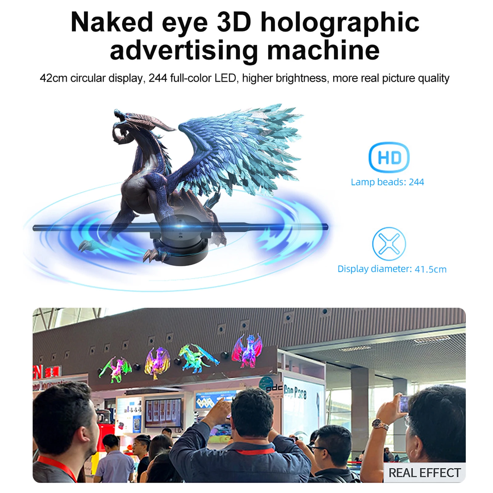 244 LED Naked Eye 3D 42cm Fan Hologram Projector Advertising Machine Sign Image Video Logo Display Holographic Light Remote