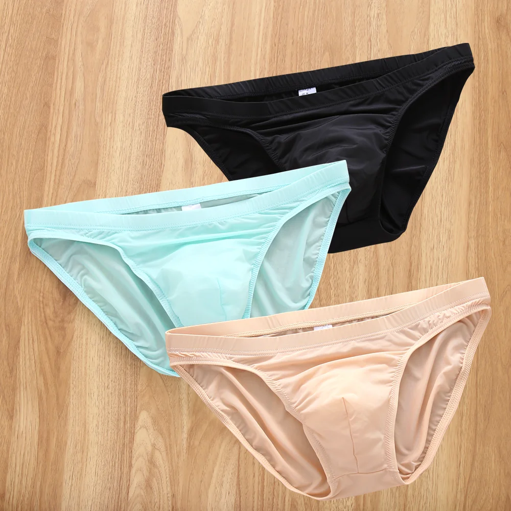 3PCS Men’s Underwear Summer Breathable Thin Ice Silk Briefs Transparent Quick-dry Underpants Large Size boy Sport Shorts Panties