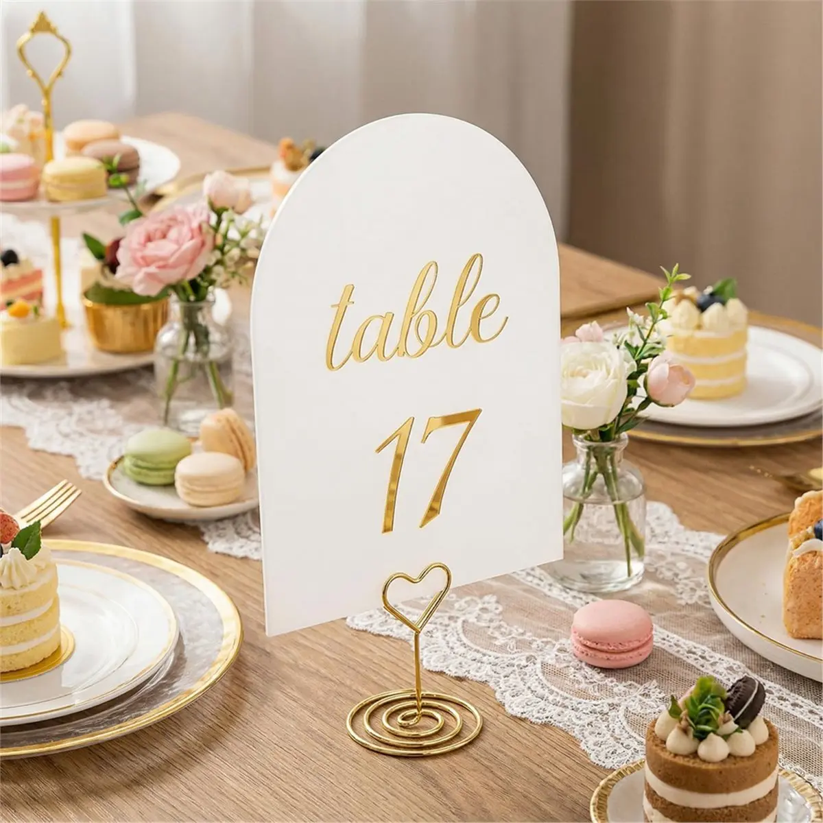 Arch Table Numbers 1-30 + Head Table, Gold Foil Embossed White Cards, Elegant Wedding Reception Centerpiece Decoration