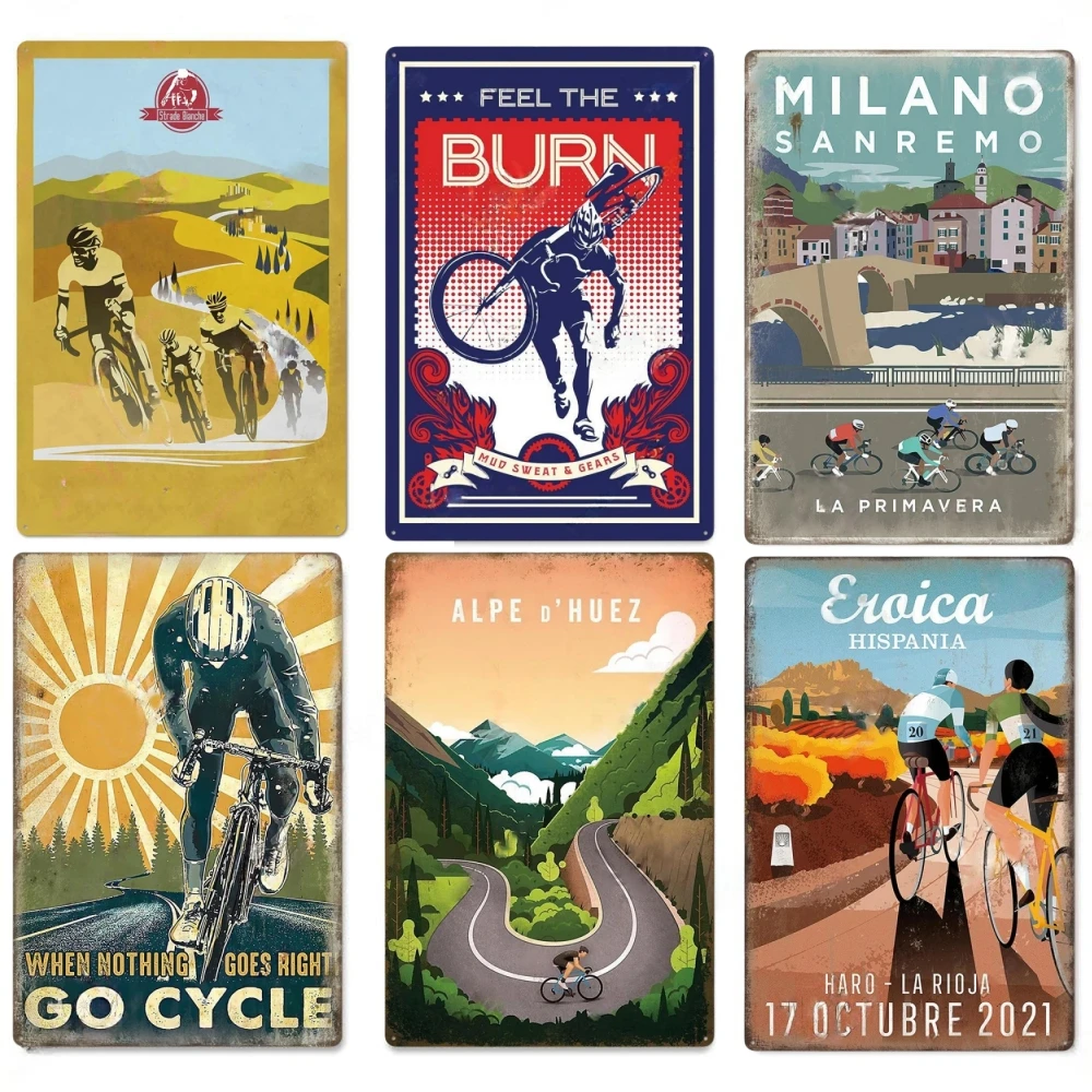 Vintage Bicycle Race Posters Decor Metal Tin Signs Plaque Retro Metal Poster Wall Decorative for Garage Man Cave