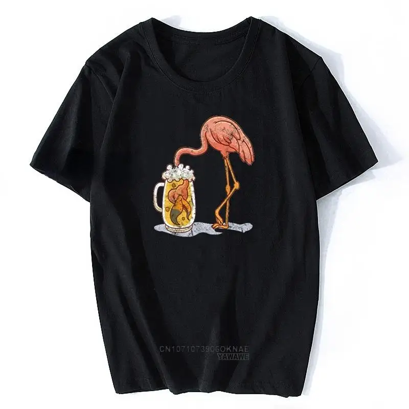 Retro Flamingo Beer Mug Beer Drinker T-Shirt Print Fashion Men Cotton Tshirt Tees Streetwear