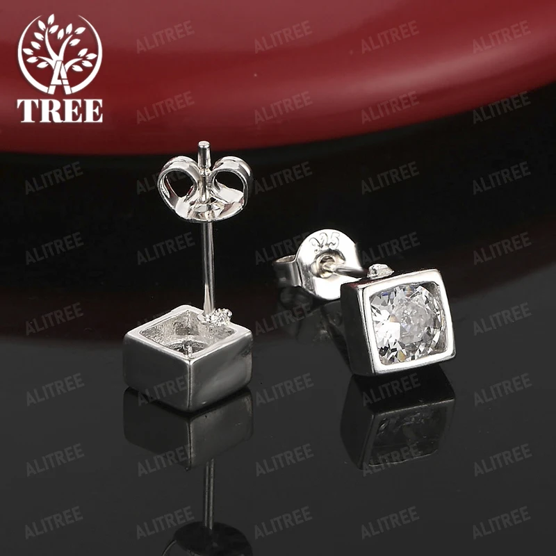 

Charm 925 Sterling Silver Square Zircon Stud Earrings For Women Party Weddings Romantic Valentine's Day Gift Jewelry Accessories