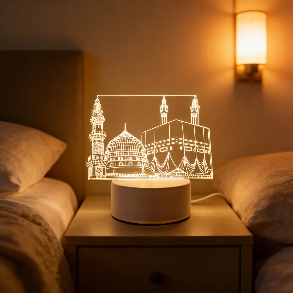 

3D LED ночник для спальни, украшение для дома, работает от USB, настольный светильник для Рамадана, Ид Мубарак, мусульманский светильник для праздника Ид аль-Адха
