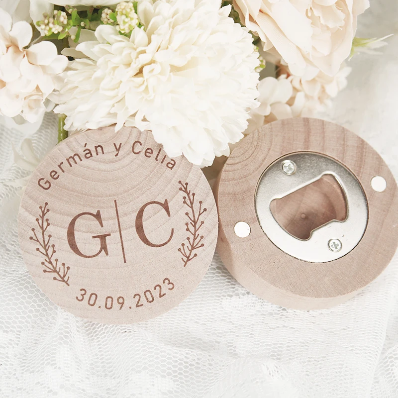 Personalized Wedding Favor Bottle Opener Fridge Magnet Wooden Magnetic Bottle Opener Party Favor Wedding Gift Souvenir For Guest