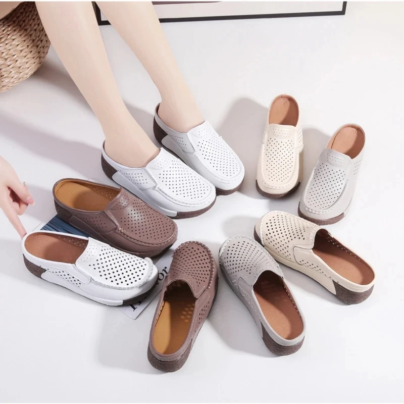 Summer women casual comfortable mother sandals fashion all shake shoes thick platform muffin bun head half slippers