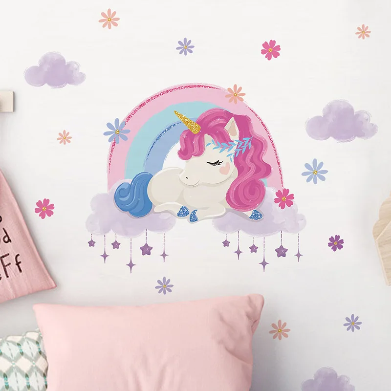Cartoon Cute Unicorn Luminous Wall Stickers Baby Girls Room Decor Sticker Pony Wall Decals for Kids Room Nursery Wall Decoration
