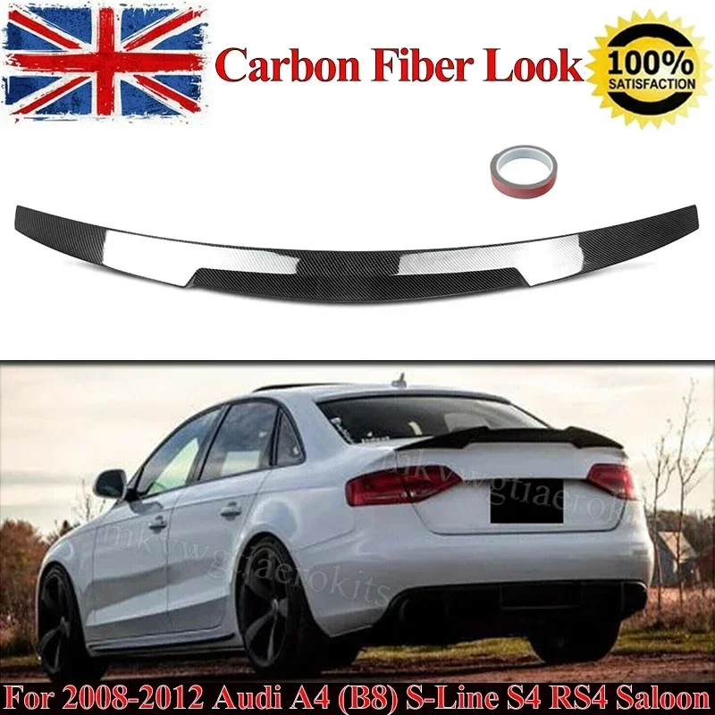 

M4 V Style For Audi A4 B8 S4 2009-2012 Rear Trunk Spoiler Lip Carbon Fiber Look