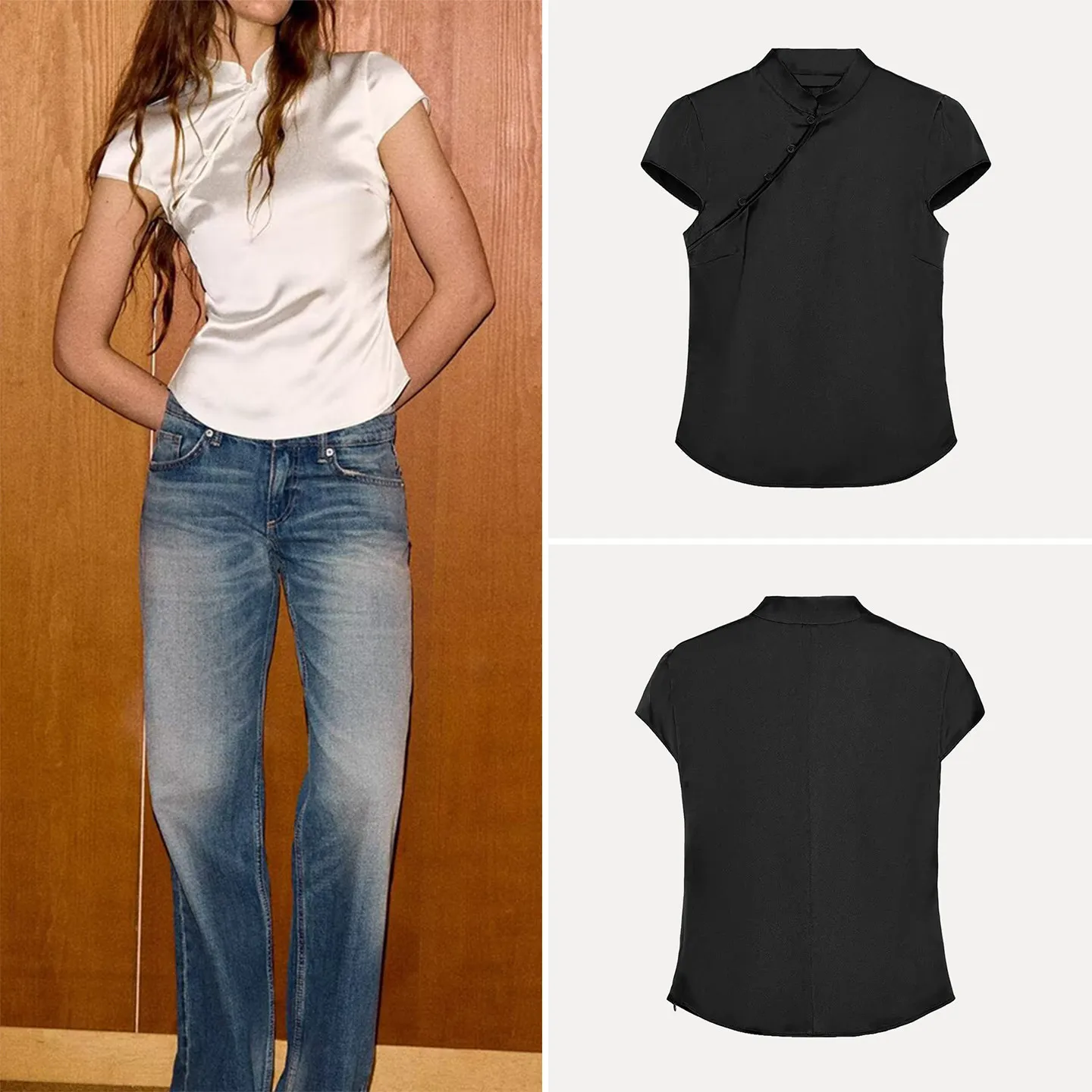 

Fashionable Women's Shirt Spring 2026 Side Button Versatile Simple Style European Style Slim Fit Short Sleeve Pure Color