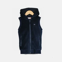 Childhood clothing boy/girl school vest navy velour lining hooded outside vest front zippers and embroided heart kids tops