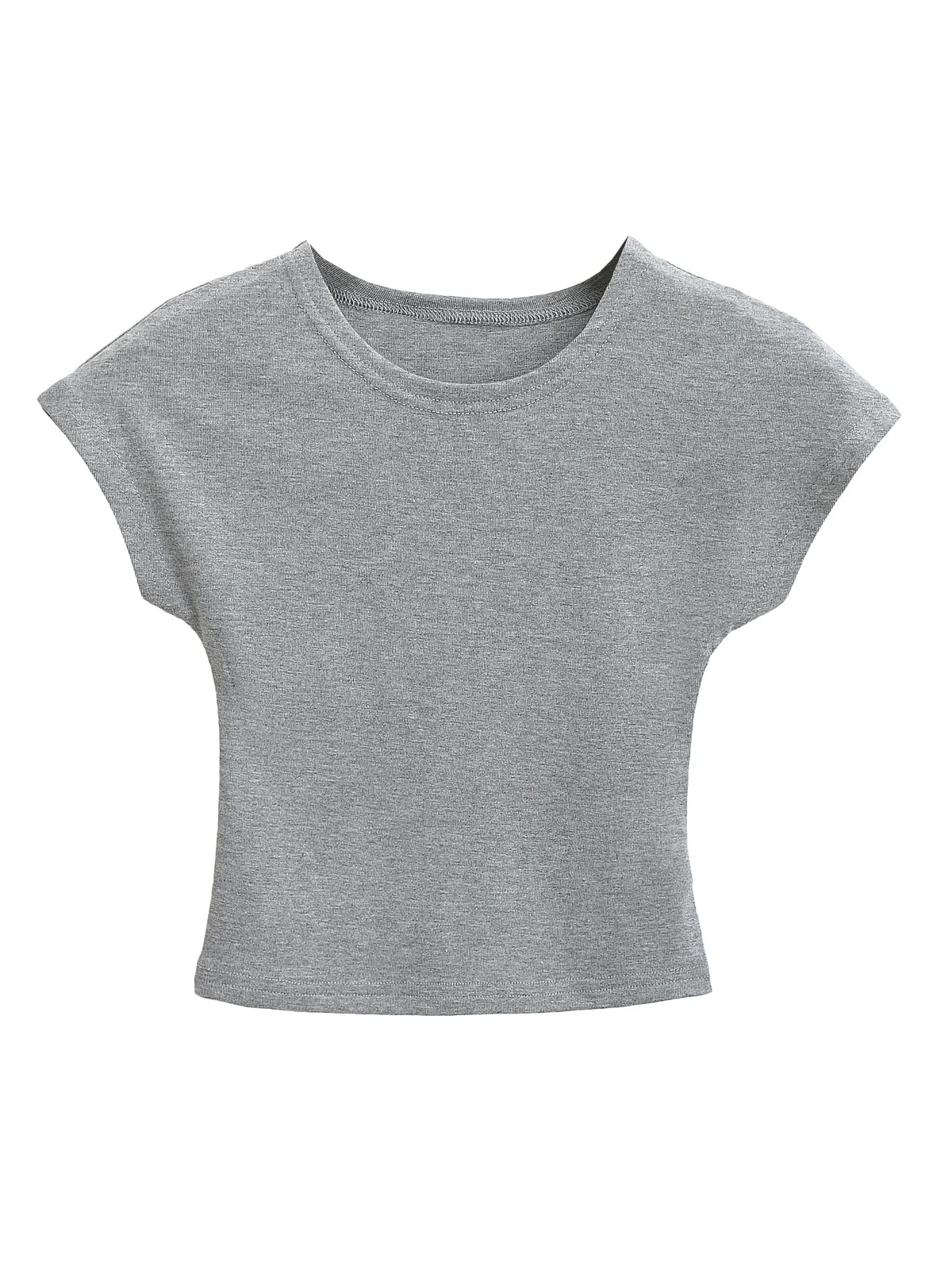 슬림핏 반팔 티셔츠 여성용 라운드넥 플라잉 슬리브 탑 아메리칸 핫걸 스타일 허리 조임 슬리밍 단색