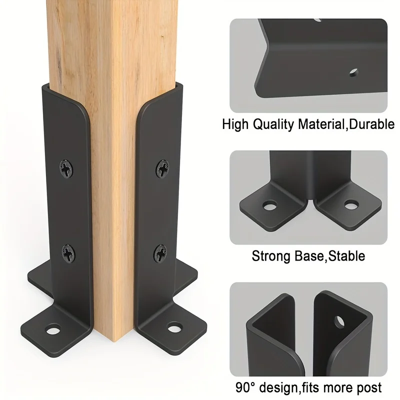 4 Pcs (2 Sets) Adjustable Deck Post Anchor Brackets Heavy Duty Metal Fits 1.5x1.5