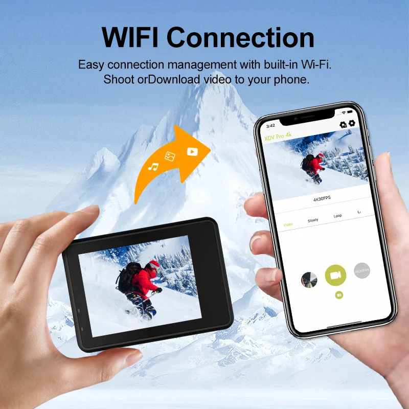 Q60AR impermeável dupla tela ação câmera, câmera de vídeo, 30m subaquática, 24MP, 170 ° grande angular, display Len, 4K, 30FPS