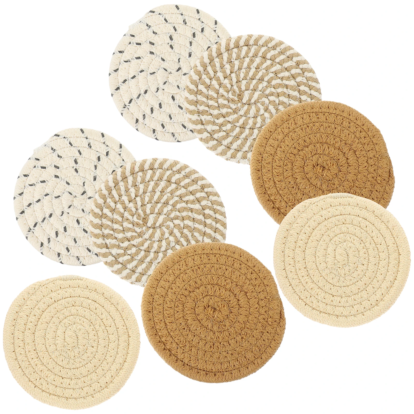 

8pcs Cotton Coasters Set 11cm Diameter Heat Insulating Anti Scald Pad for Coffee Table Drinks Cups Home Decor Gray Beige