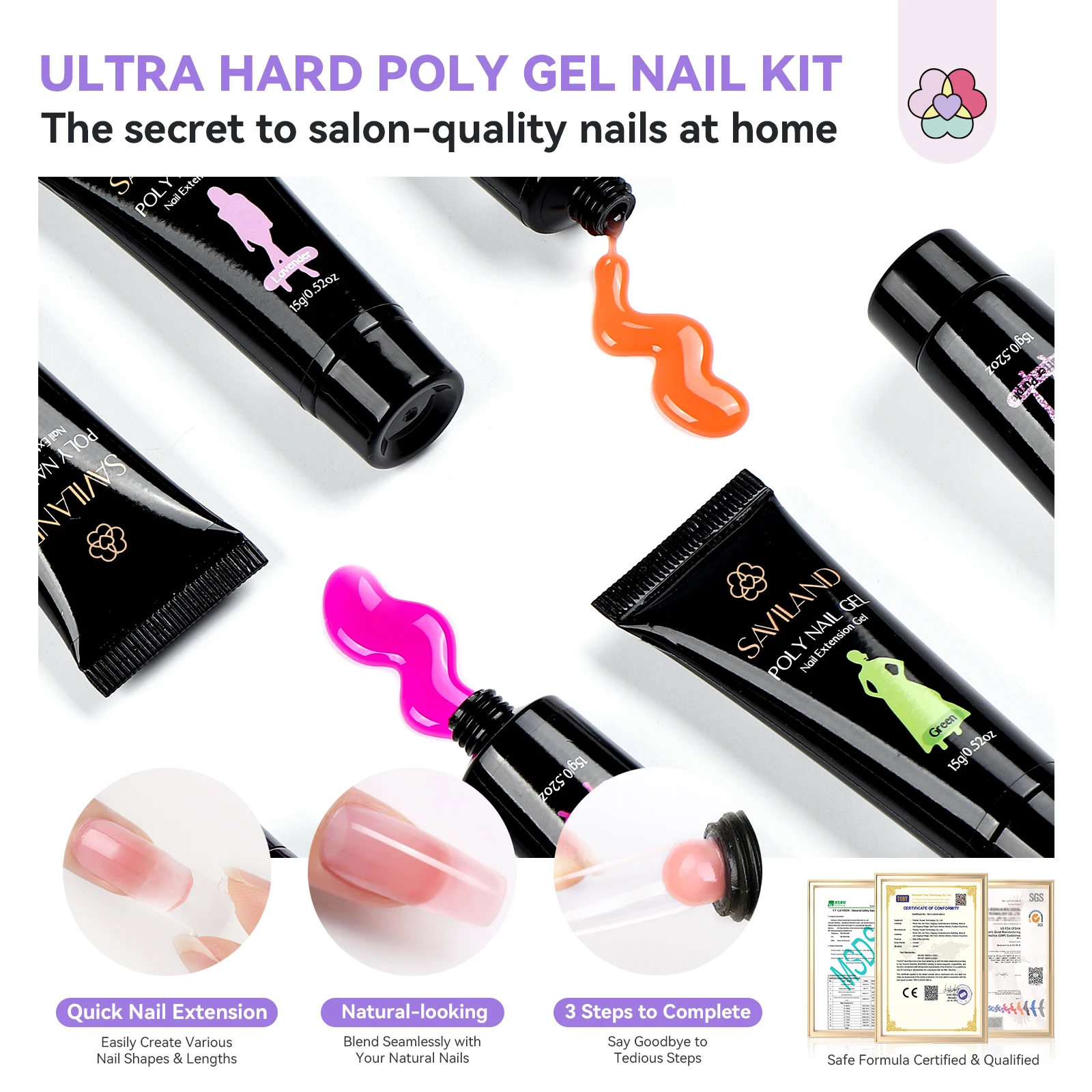 SAVILAND Kit per unghie in gel poli 36 colori con soluzione antiscivolo e mini lampada U V Lampada polimerizzante per strumenti per nail art a estensione rapida