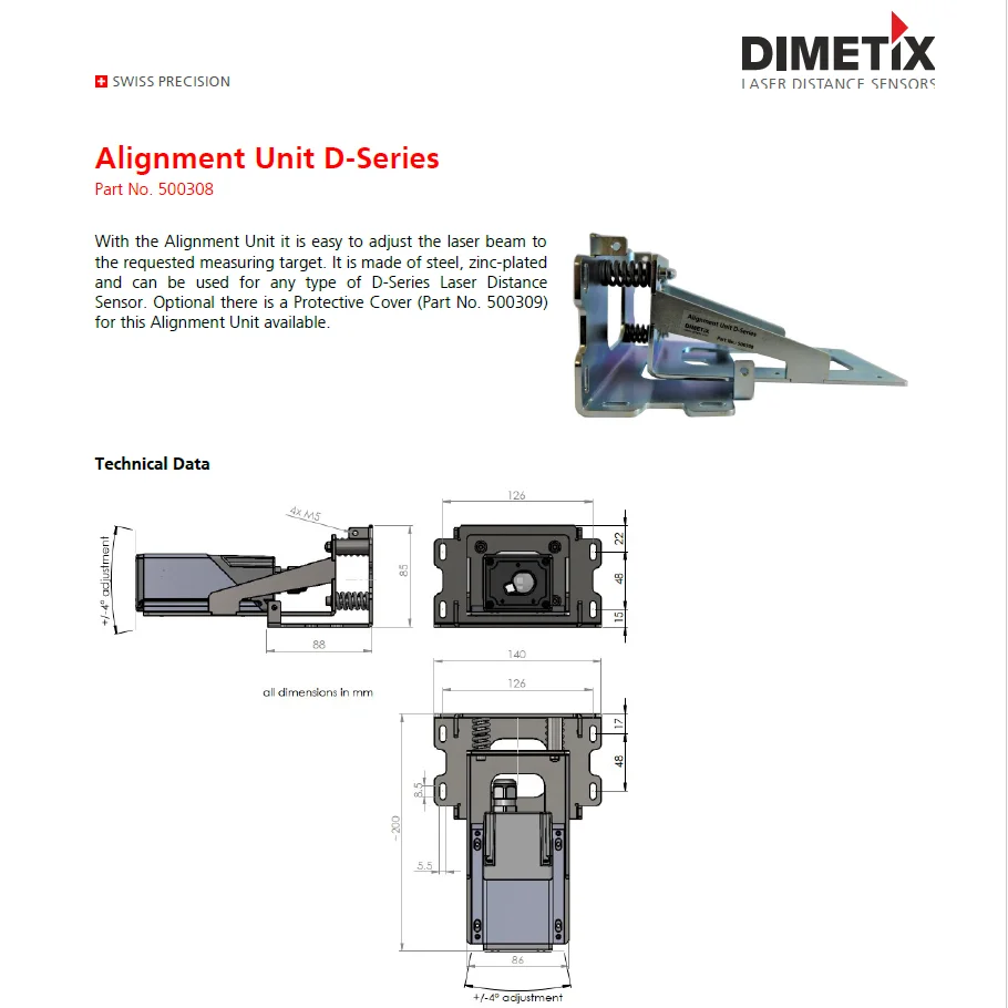 

Accessories for Dimetix D-Series sensor Part No. 500308
