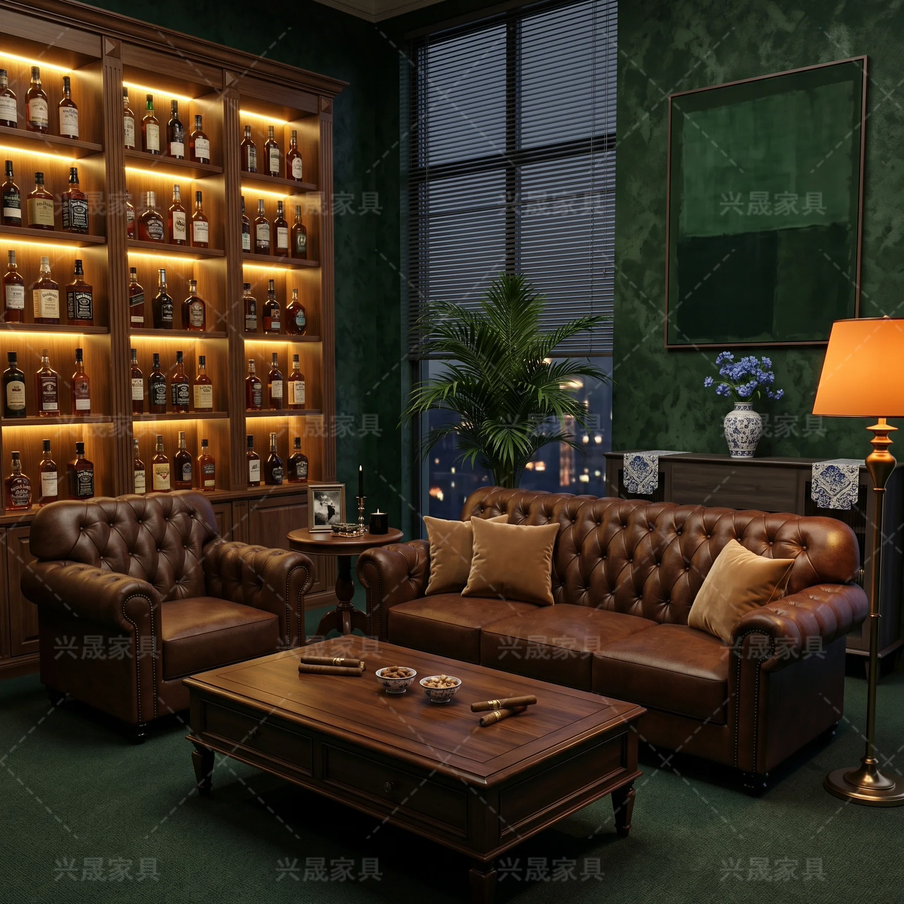 HYS Vintage American Bar Sofa Combination Private Club Cafe Double Seat Table and Chair Combination