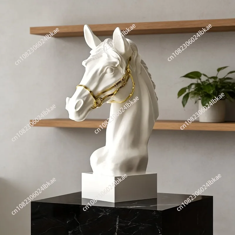 

High-end artistic ornament - realistic horse head sculpture - soft decoration, light luxury living room, wine cabinet
