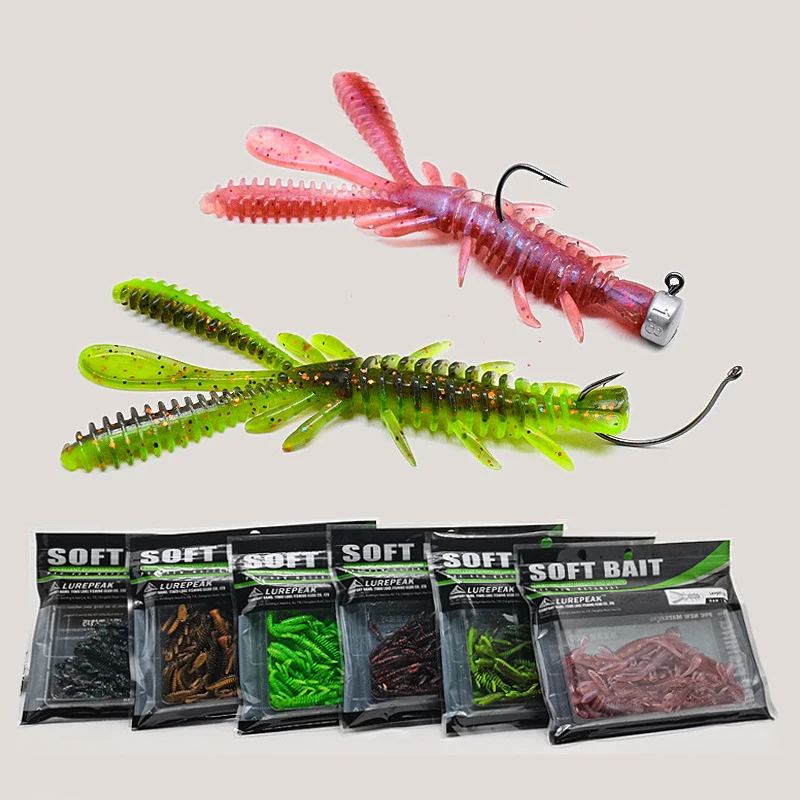 20pcs Fishing Lure Float Shrimp Soft Bait Ned Rig Worm 6cm Salt Artificial Fishing Lures Bass Stick Swimbait Crawfish Lures TPE