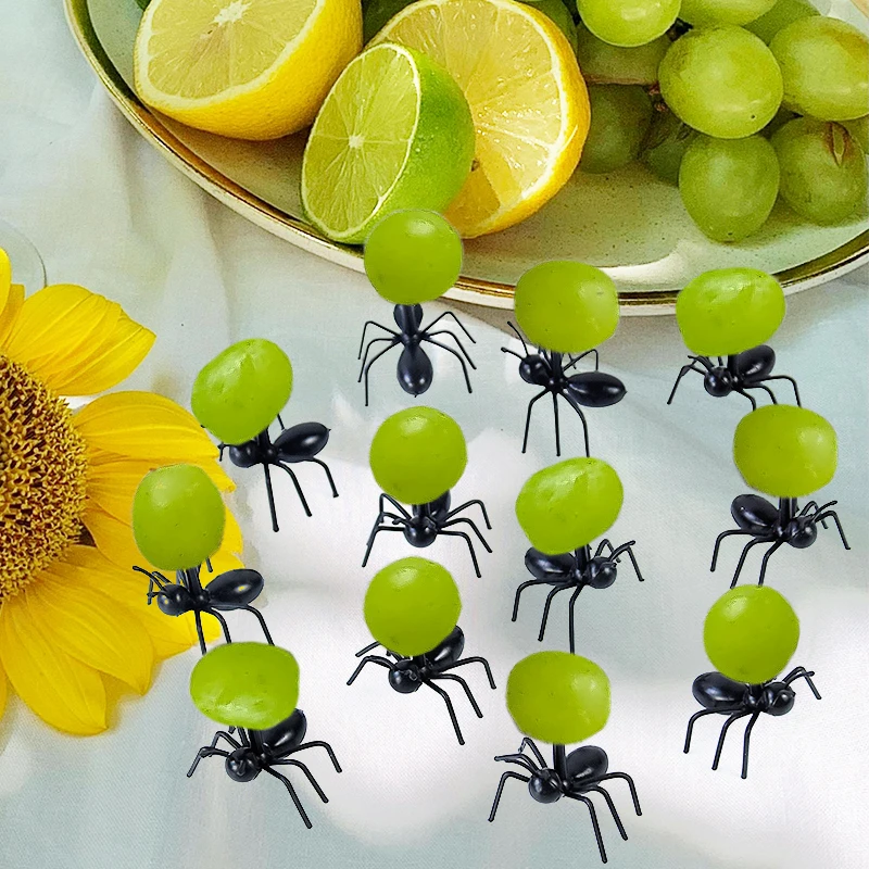 12pcs Ants Shape Food Fruit Picks Black Ant Forks Snack Cake Dessert Tableware Birthday Party Kitchen Dinner Fruit Picks Decor